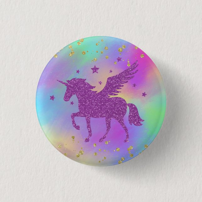 Färgfläckad Guld Specklad Magic Unicorn Knapp (Framsida)