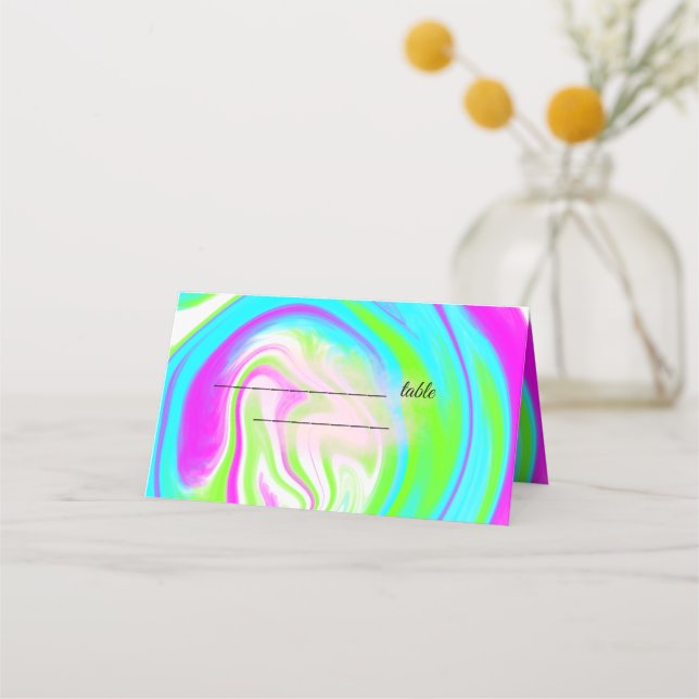 Färgfläckad, handmålad akrylvätske pour bröllop placeringskort (Framsida)