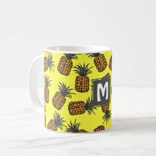 Färgfläckad handmålad tropiska ananas mönster kaffemugg (Framsida vänster)
