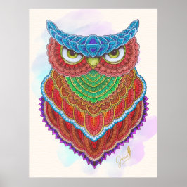 Färgfläckad handmålad Uggla Poster