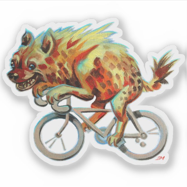 Färgfläckad Hyena Riding A Bicycle Klistermärken (Framsida)