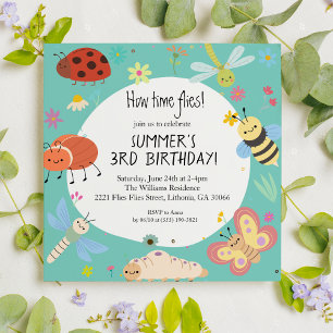 Färgfläckad kute Kryp Kids Square Birthday Inbjudningar