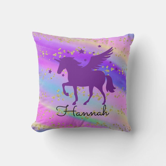 Färgfläckad Lila Unicorn Guld Specklad Kudde (Framsida)