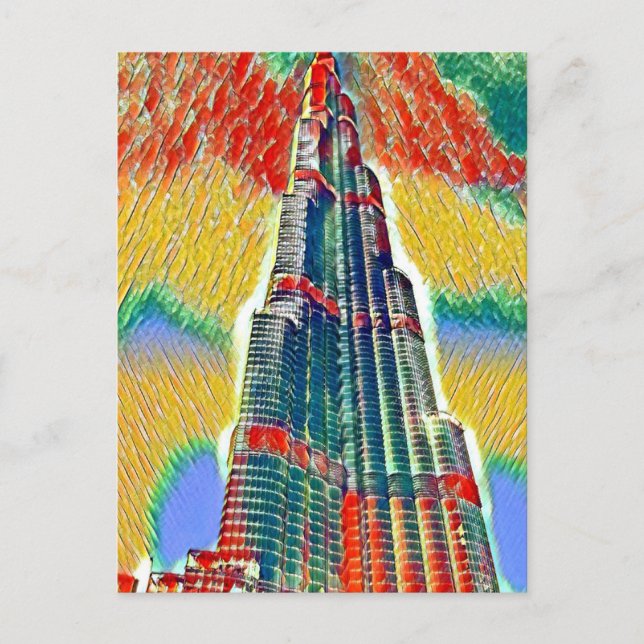 Färgfläckad målning av Burj Khalifa Vykort (Framsida)