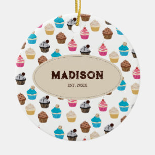 Färgfläckad Muffins Mönster Monogram Julgransprydnad Keramik