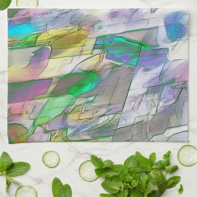 Färgfläckad, ogenomskinlig eller satiny match kökshandduk (Vikta)