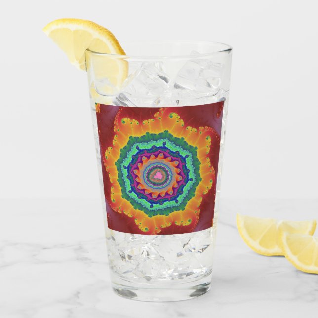 Färgfläckad, Orange och Grönt Fractal Glaskopp (Framsida Ice)