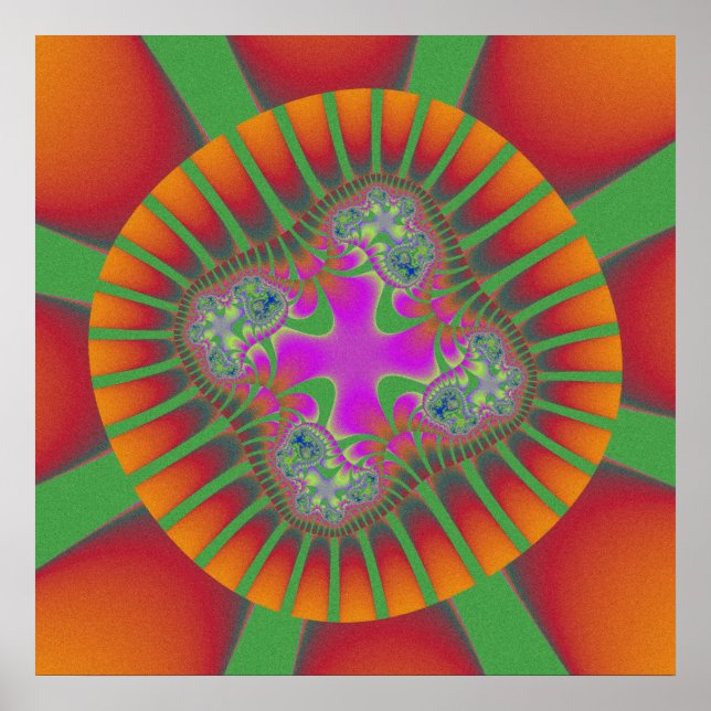 Färgfläckad, Orange och Grönt Fractal Poster (Framsidan)