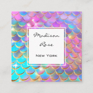 Färgfläckad Pastel Rainbow Unicorn Guld Sjöjungfru Fyrkantigt Visitkort