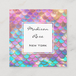 Färgfläckad Pastel Rainbow Unicorn Guld Sjöjungfru Fyrkantigt Visitkort