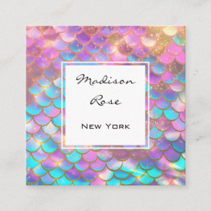 Färgfläckad Pastel Rainbow Unicorn Guld Sjöjungfru Fyrkantigt Visitkort