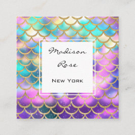 Färgfläckad Pastel Rainbow Unicorn Guld Sjöjungfru Fyrkantigt Visitkort