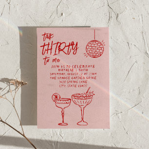 Färgfläckad Rosa Talk Trettio Drawn 30års födelsed Inbjudningar