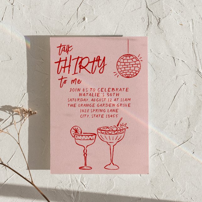Färgfläckad Rosa Talk Trettio Drawn 30års födelsed Inbjudningar (Skapare uppladdad)