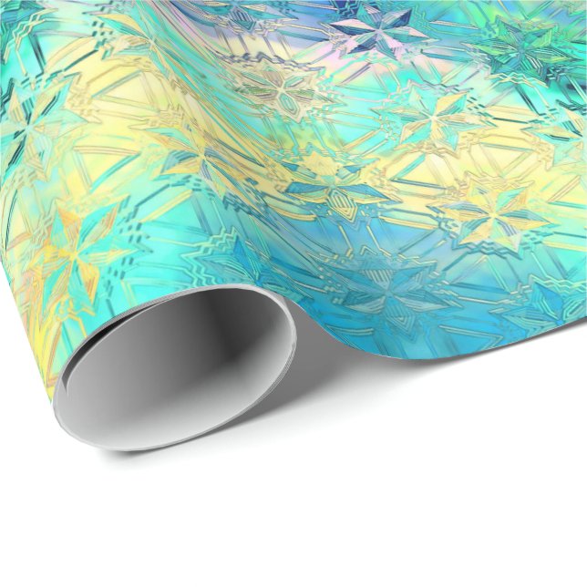 Färgfläckad söt snöflingor av rostat glas presentpapper (Rullad Hörn)