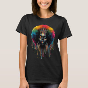 Färgfläckad svart drottning Afro Melanin Dripping T Shirt