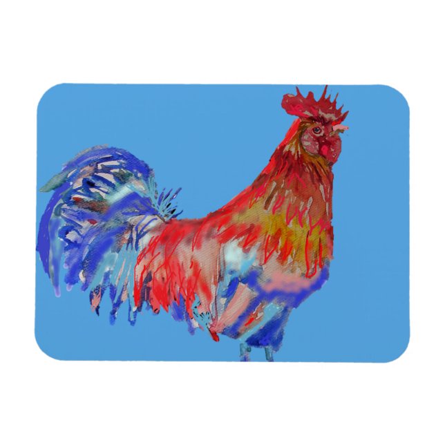 Färgfläckad Tupp-målning av Blue Fridge Magnet (Horisontell)