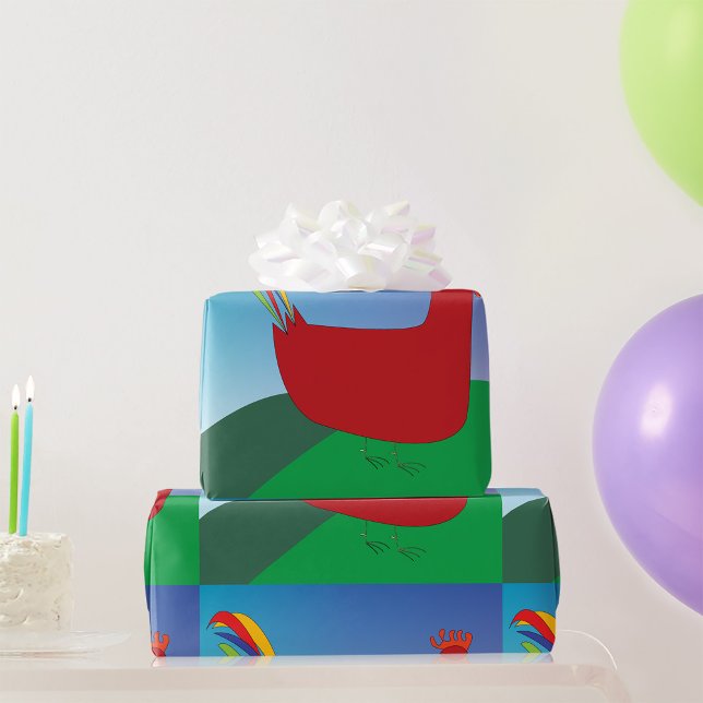 Färgfläckad Tupp med Rainbow Svan på Backe Presentpapper (Skapare uppladdad)