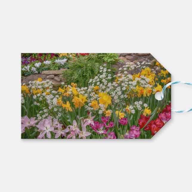 Färgfläckad Vår blommor i fullt Presentetikett (Framsidan (Horisontell))