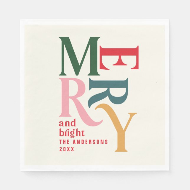 Färgfläckad vintage merry chritsmas party pappersservett (Framsidan)