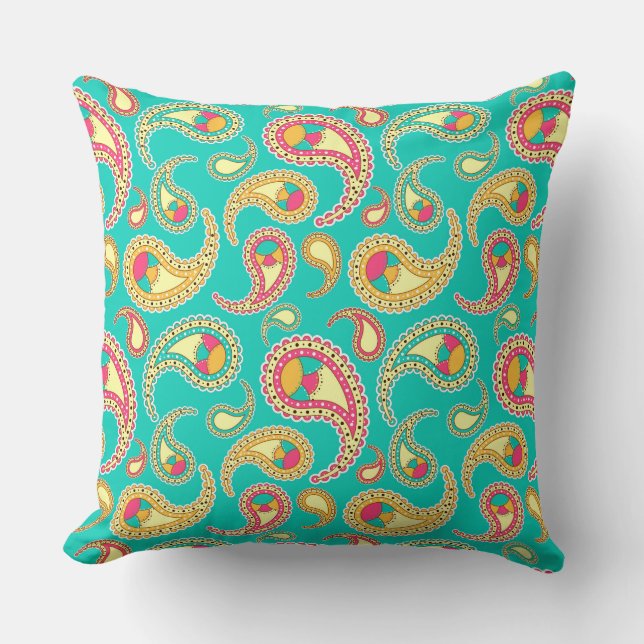 Färgfläckad vintage paisley mönster kudde (Framsida)