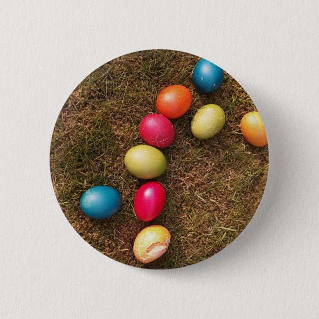 Färgfläckade ägg i Garden, Påskägg Knapp (Framsida)