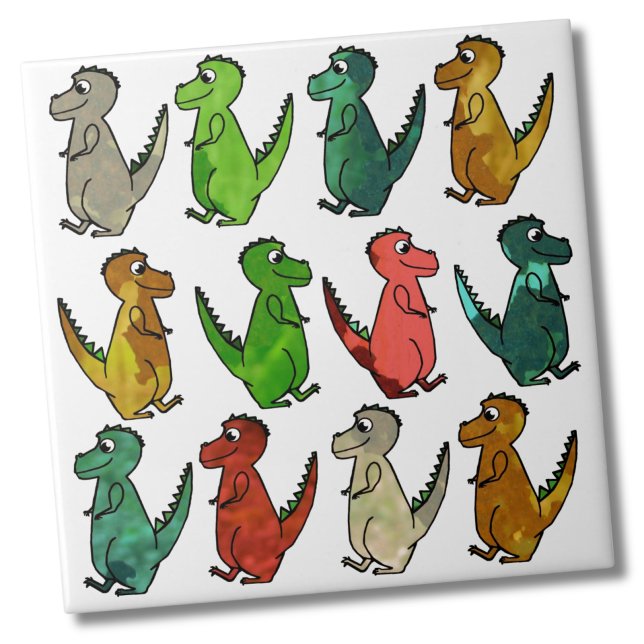 Färgfläckade dinosaurier kakelplatta (Cute Cartoon Watercolor Dinosaur Print Ceramic Tile)
