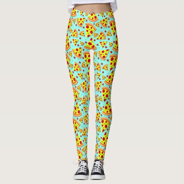 Färgfläckade Emoji Food Pepperoni Pizza Slices try Leggings (Framsida)
