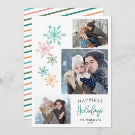 Färgfläckade Helgdagar i Snöflingor Photo Teal Hap Julkort