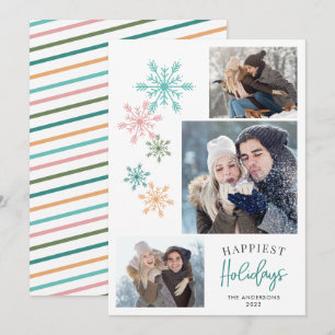 Färgfläckade Helgdagar i Snöflingor Photo Teal Hap Julkort