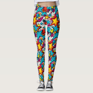 Färgfläckade Tecknad Bok Stil Stars under mönster Leggings