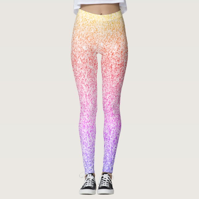 Färgfläckar av orange ro rosa faux sparkles leggings (Framsida)