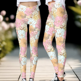 Färgfläckar av pastellRosa Blommönster Leggings