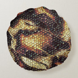 Färgfläckar av reptilläder gulaktigt och brunbeige rund kudde