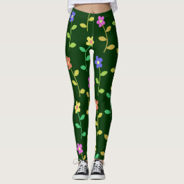 Färgfläckar av vår blommor grönt leggings
