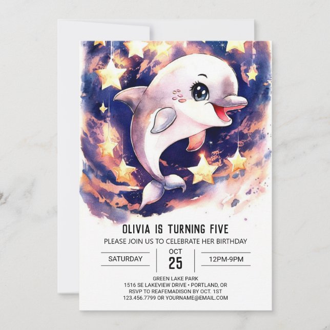 Färgfläckar Barns delfinfödelsedag Inbjudningar (Framsida)