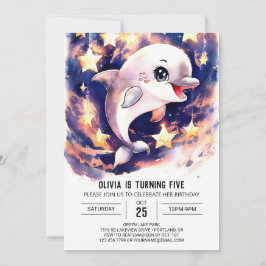 Färgfläckar Barns delfinfödelsedag Inbjudningar