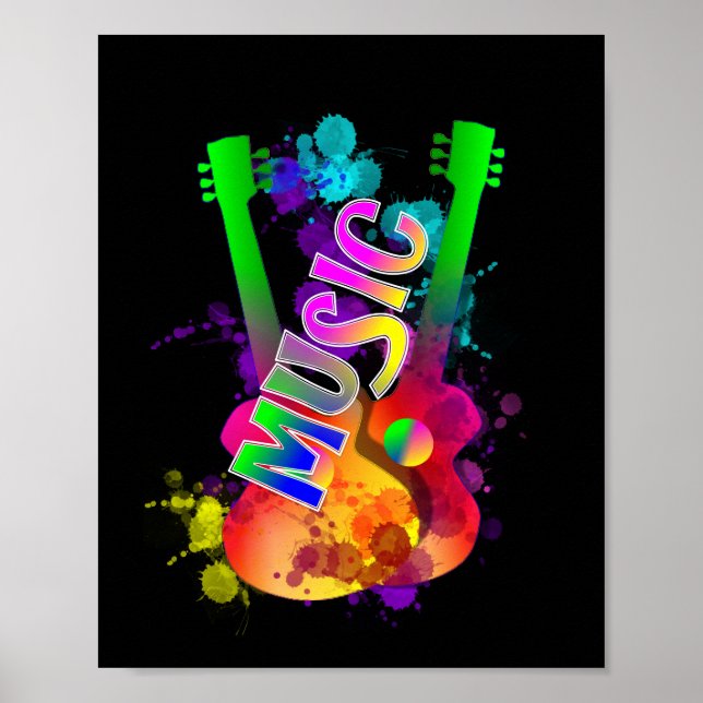 Färgfläckar för ljusglimmer med Guitar Music Paint Poster (Framsidan)