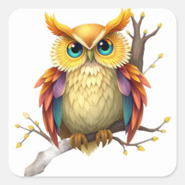 Färgfläckar för Roligt Uggla Fyrkantigt Klistermärke