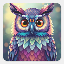 Färgfläckar för Roligt Uggla Fyrkantigt Klistermärke