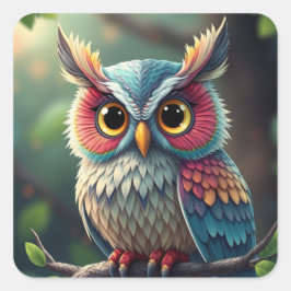 Färgfläckar för Roligt Uggla Fyrkantigt Klistermärke