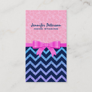 Färgfläckar för Rosa av Glitter Blue Chevron Visitkort