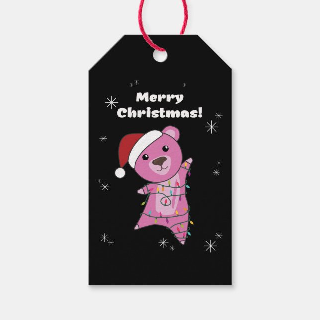 Färgfläckar God jul vinterdjur Bear Presentetikett (Framsidan)