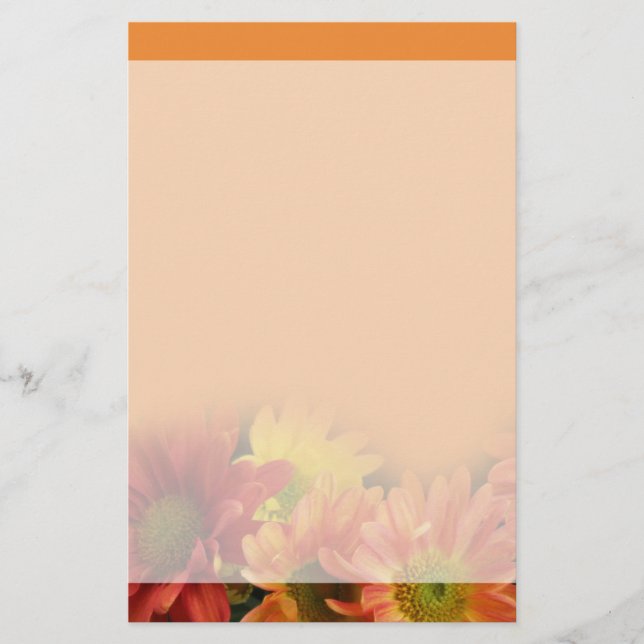 Färgfläckar, gult och daisy av orange. brevpapper (Framsida)