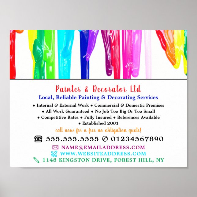 Färgfläckar i flera färger, målare & dekoratör poster (Framsidan)