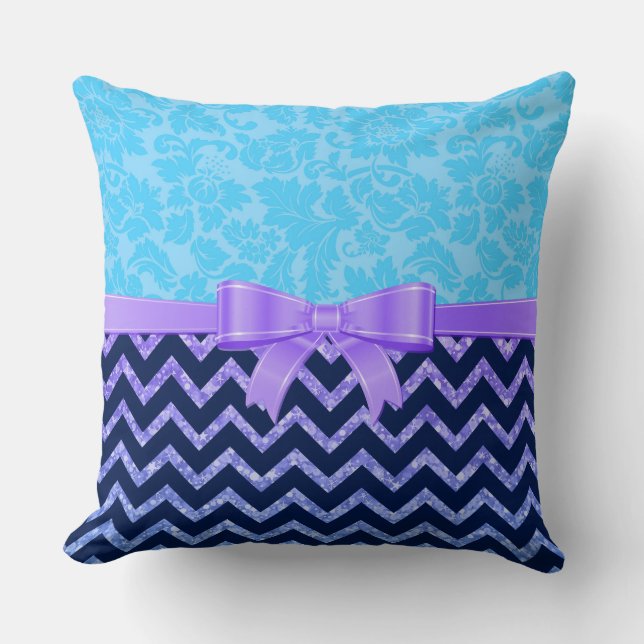 Färgfläckar i Glitter Blue Chevron Blue Damasks Kudde (Framsida)