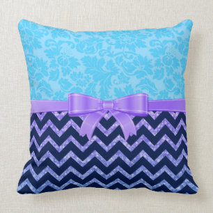 Färgfläckar i Glitter Blue Chevron Blue Damasks Kudde