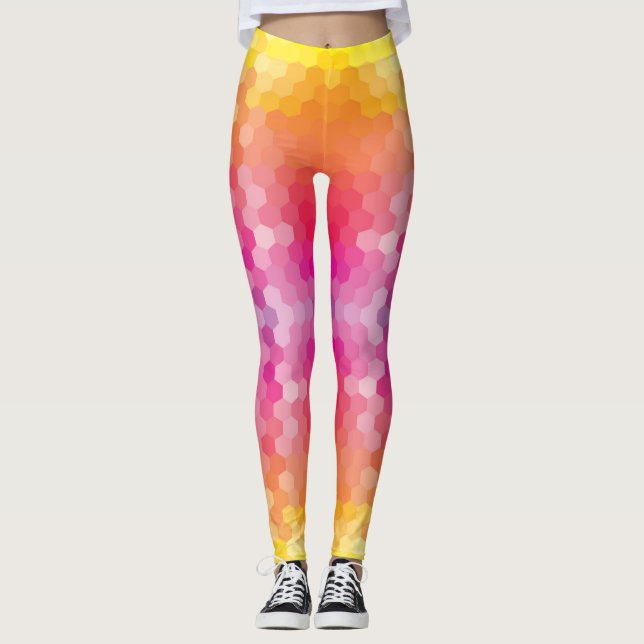 Färgfläckar i Hexagon Mönster - Bright Yoga Leggings (Framsida)
