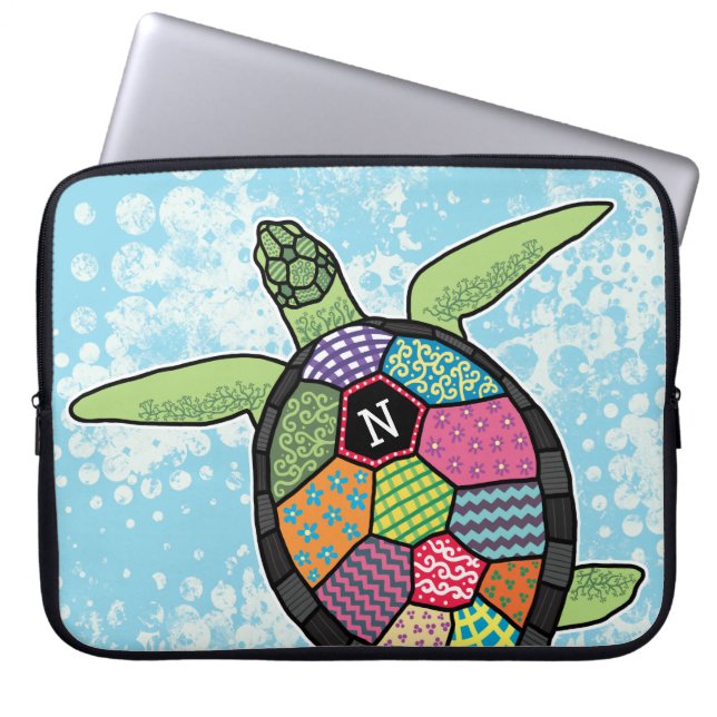 Färgfläckar i Mönster Monogram Sea Turtle Laptop Fodral (Framsidan)