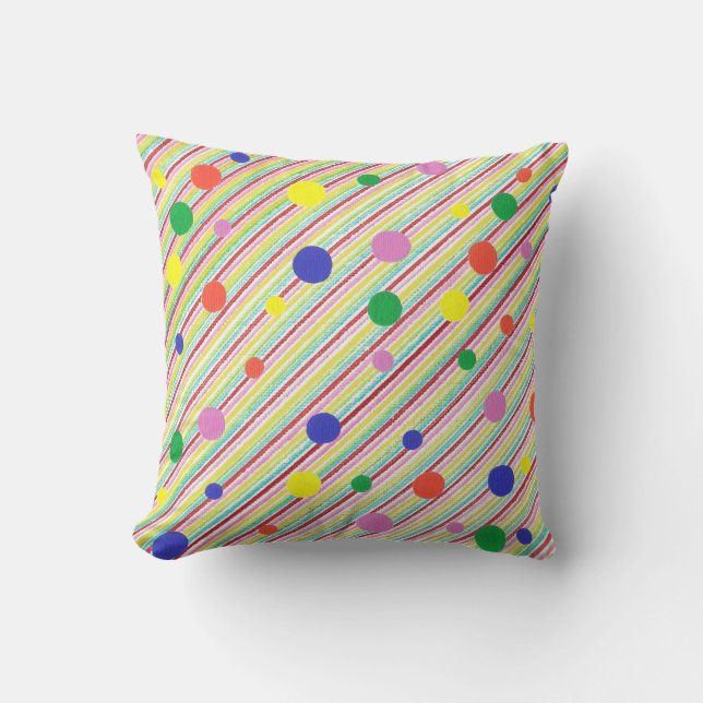 Färgfläckar med diagonal Rand och Polka dots Kudde (Framsida)